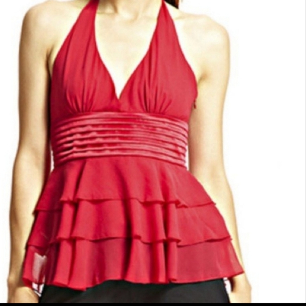 BCBGMaxazria Red Halter Top with Tiered Ruffles
